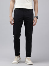 Men's Black Striped Cotton Slim Fit Casual 4 Pockets Trouser